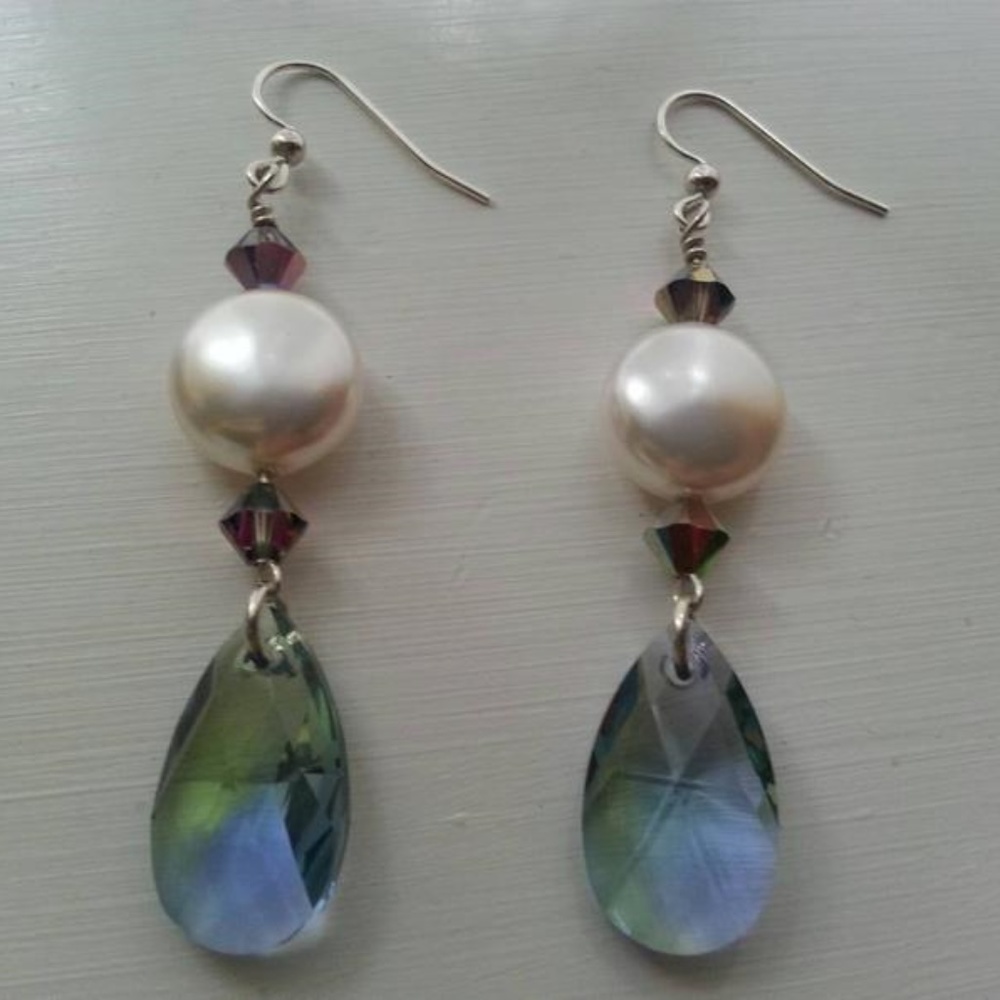 Blue and green Swarovski drop earrings